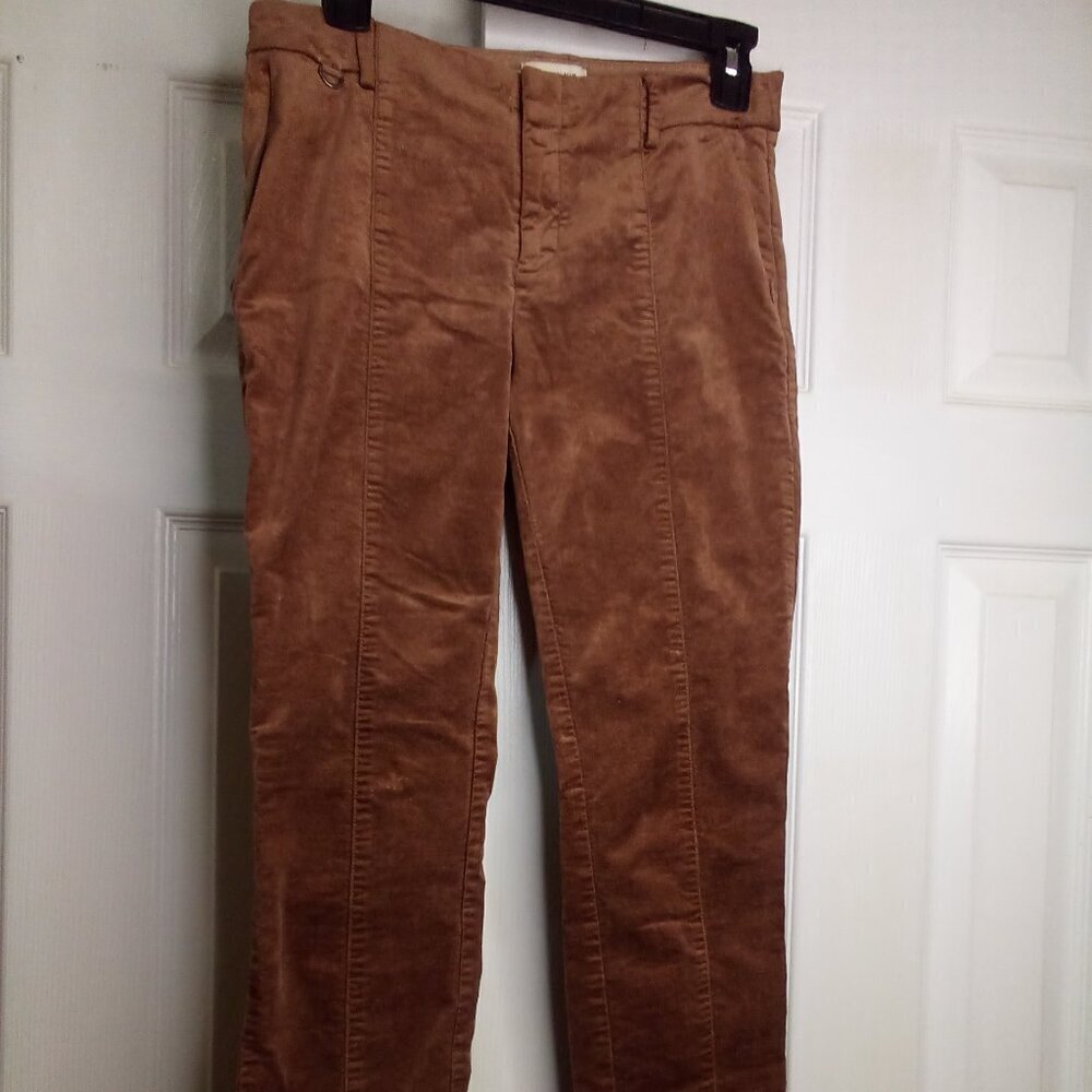 Anthropologie The Essential Slim Cropped Pants Women 2 Velvet Zip Pockets Brown